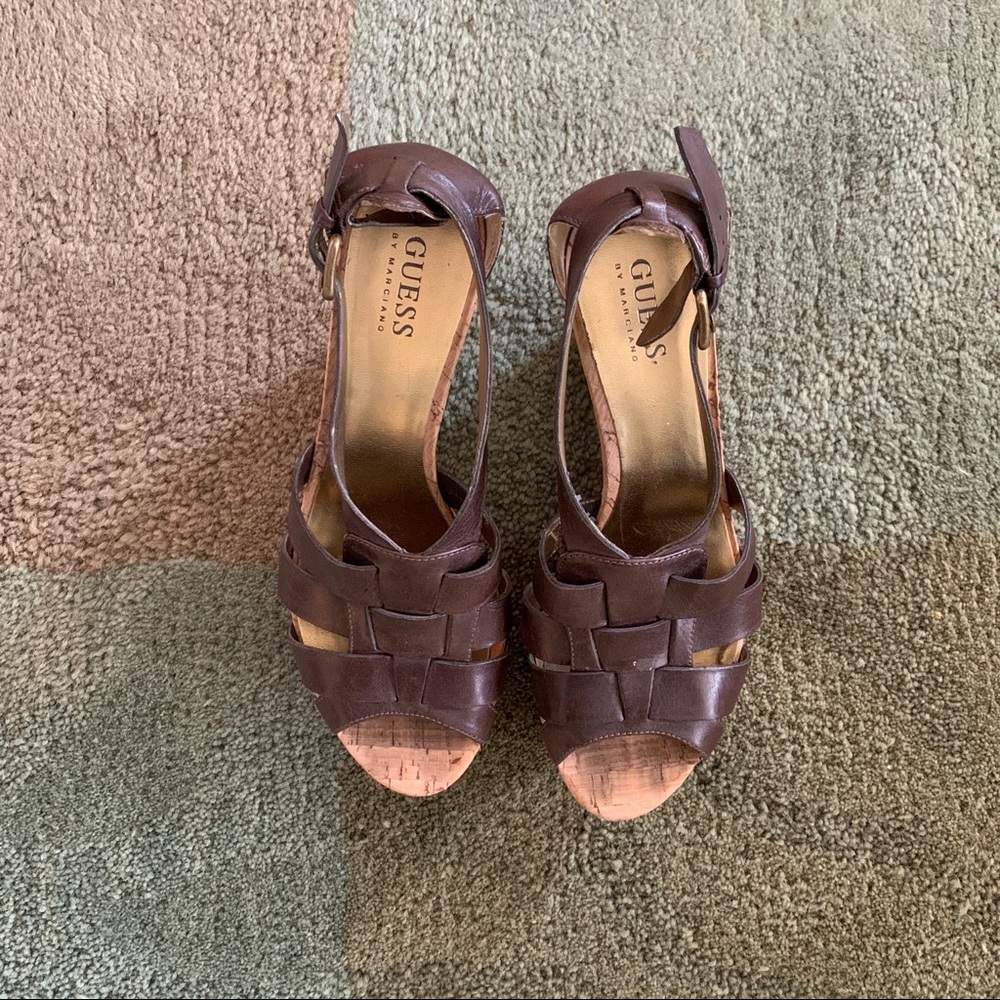 Guess Leather Cork Wedges